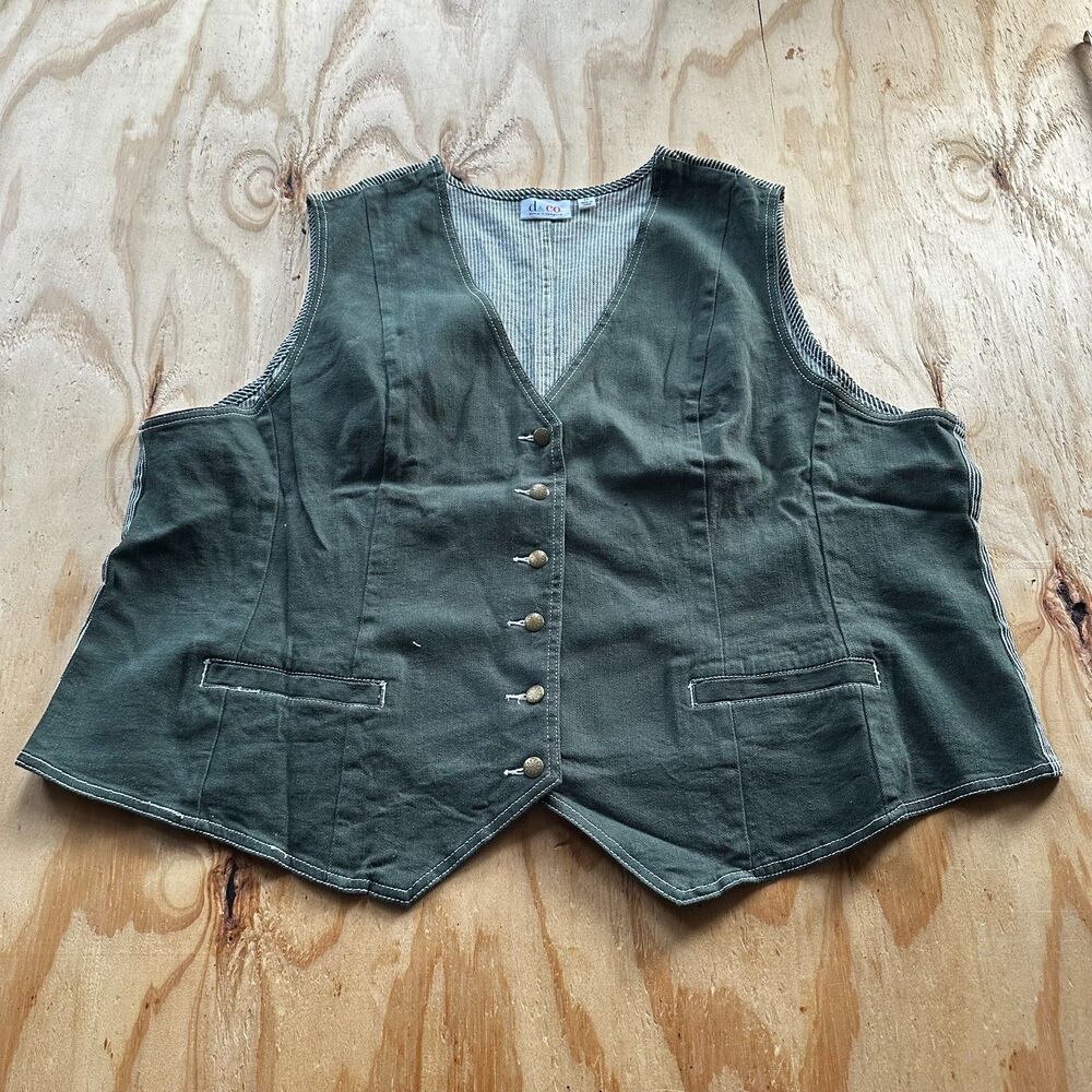 Denim & Co. Green Vest Hickory Stripe Back - Size 3X